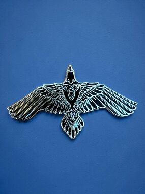 Black & Silver Eagle Pin - Celtic Motif - Bird Raven Enamel Pin